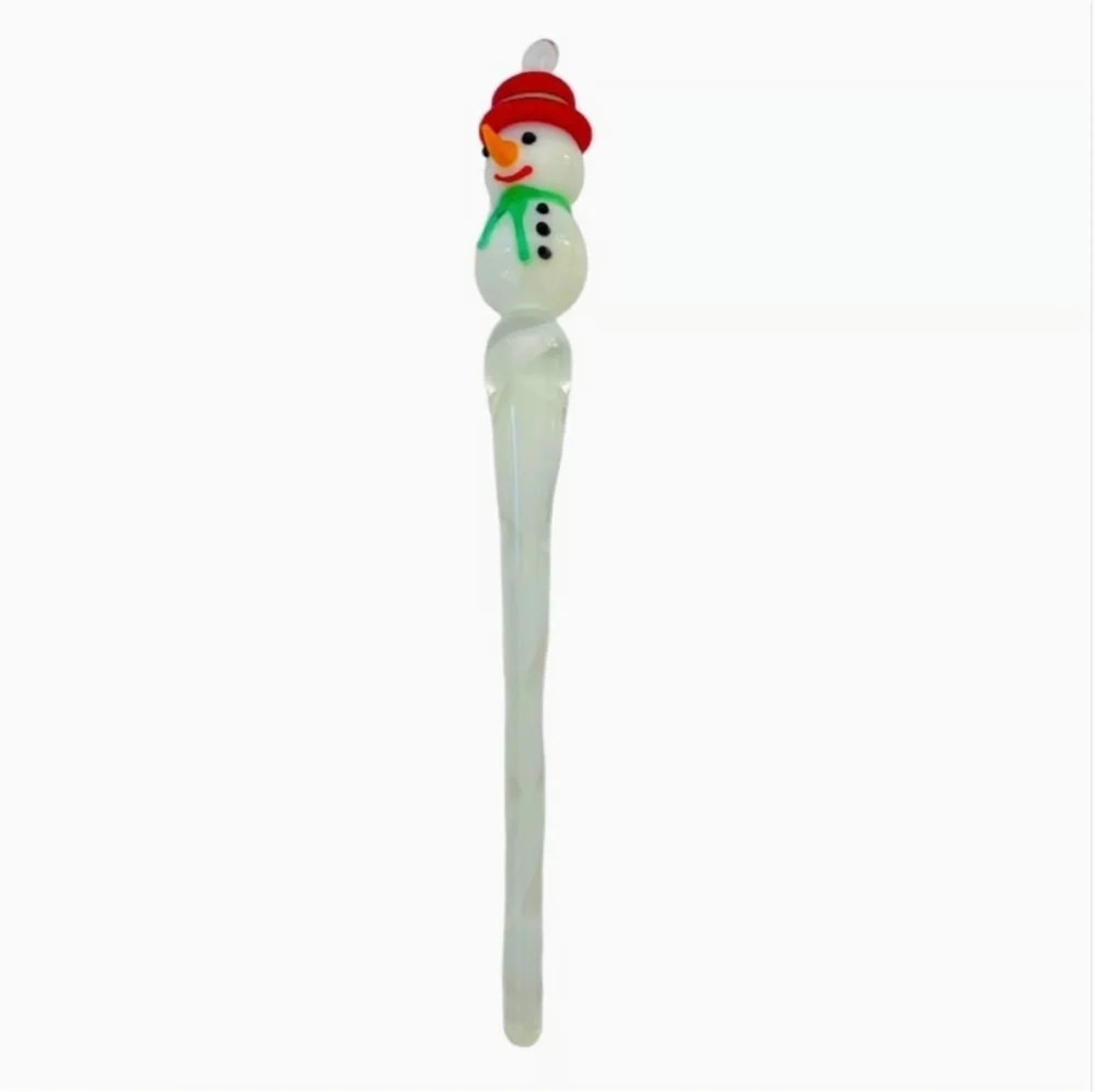 Glass Snowman Teardrop Ornament 6.5” Red White Green Holiday Christmas Decor